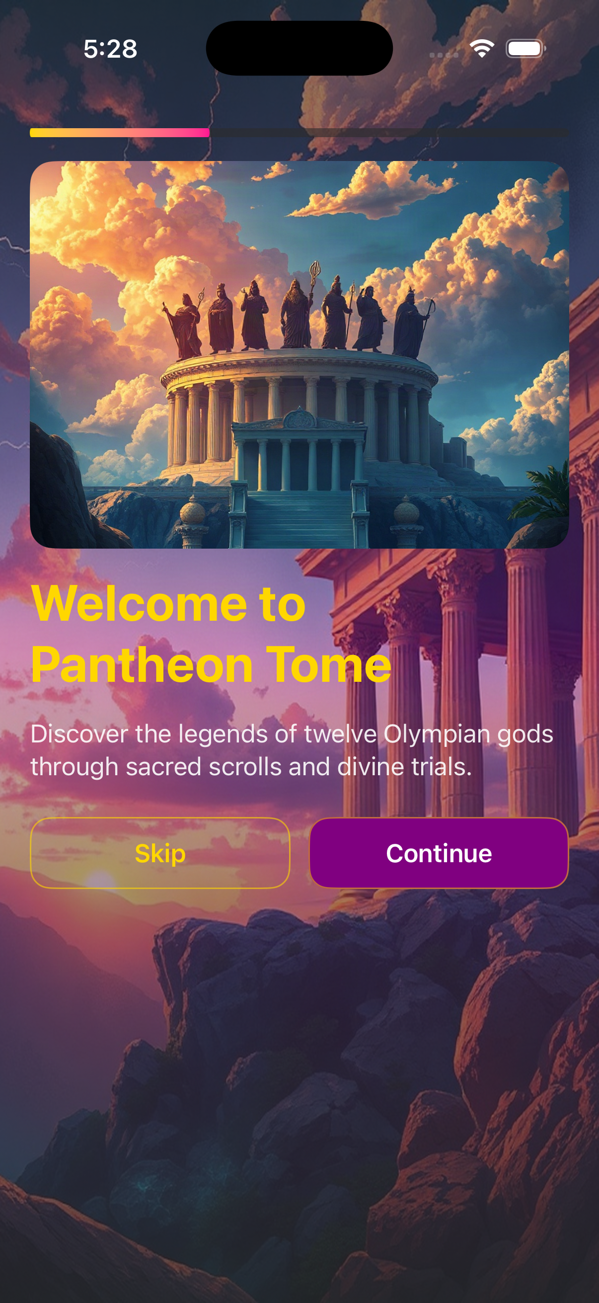 Pantheon Tome onboarding welcoming you to the Olympians